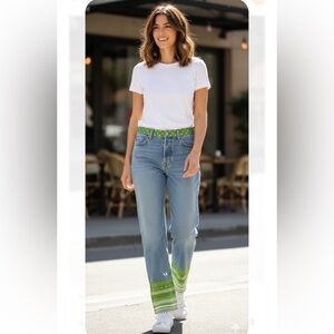 Stylish Blue Jeans with Green Accents